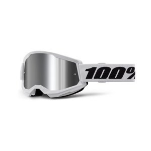 Motokrosové okuliare 100% Strata 2 New Mirror Bílé, stříbrné plexi