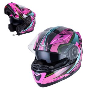 Výklopná moto prilba W-TEC Pezzon Magenta ružovo-čierna - XS (53-54)