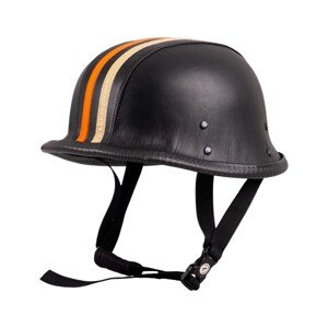 Retro otvorená moto prilba Sodager Stripes čierna s oranžovým a béžovým pruhom - M (57-58)