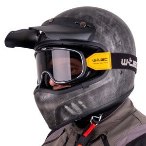 Moto prilba W-TEC Retron s okuliarmi Chesster žíhaná strieborná - S (55-56)